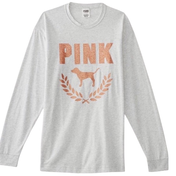 PINK Glitter Shine Long Sleeve Campus Tee L NWT - Picture 8 of 8